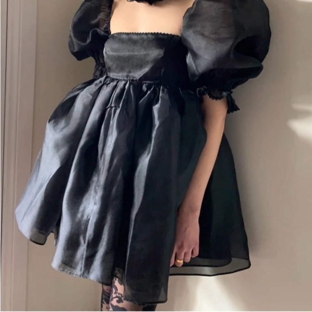 *NEW* Elegant Black Sheer Puff Sleeve Babydoll Dress